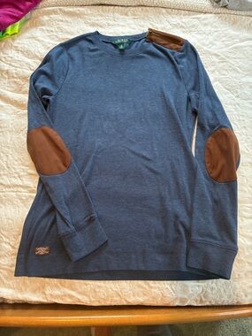Lauren Ralph Lauren Navy Sweater with Brown Elbow Patches